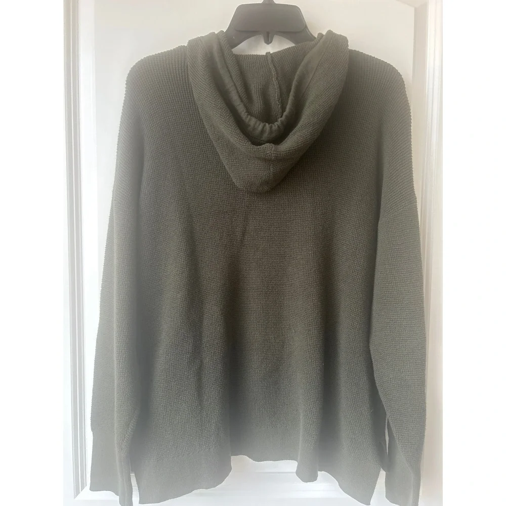 Michael Kors Olive Green Knit Hoodie Sweater Womens Large Kangaroo Pocket L